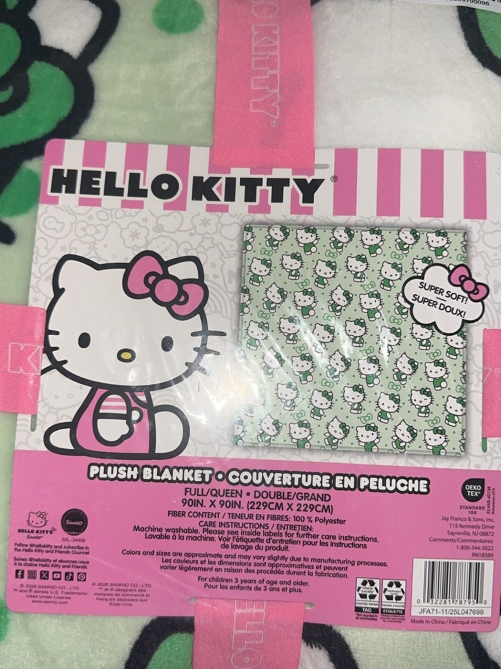 Hello Kitty Green, Pink & White Plush Blanket